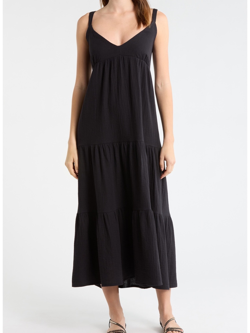 Steve Madden Black Tiered V-Neck Maxi Dress
